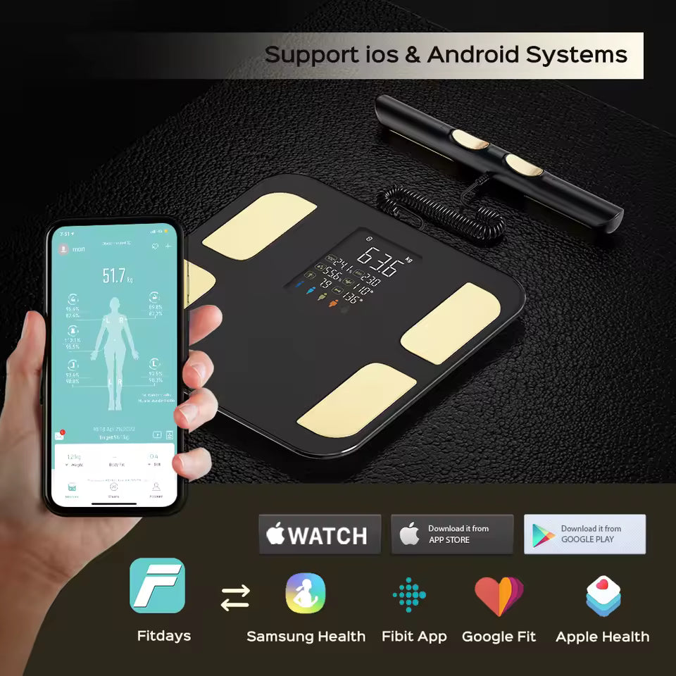ApexMove Smart Body Composition Scale with Handle - 8-Electrode BIA Body Fat Scale with Color LCD Display & 20 Metric Tracking App