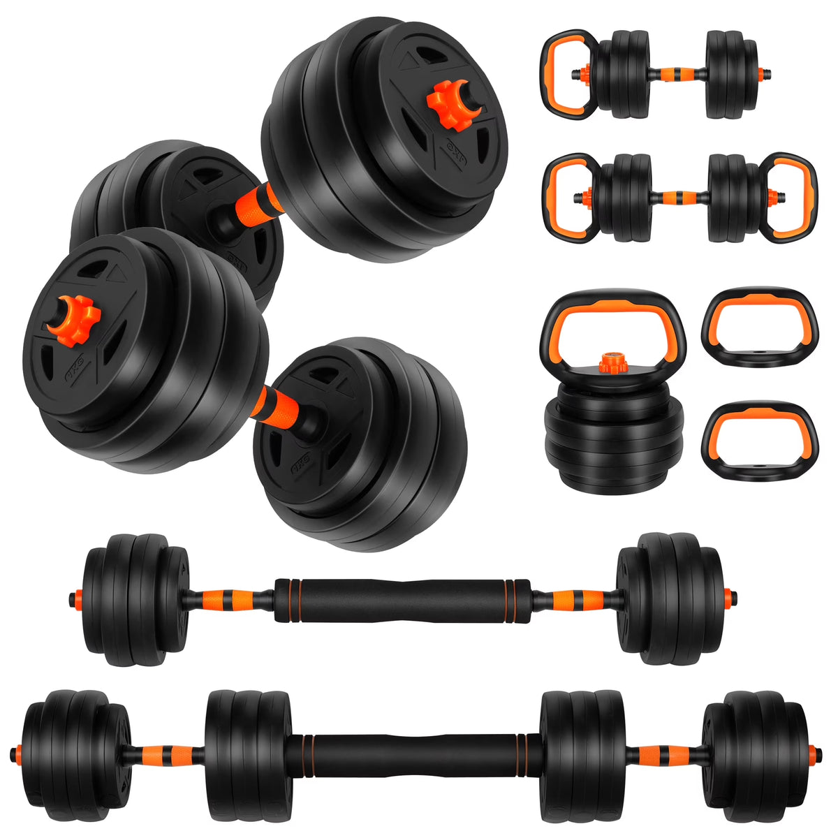 Modular 4-in-1 Adjustable Weight System (66 LBS) – Convertible Dumbbell, Barbell & Kettlebell Home Strength Set