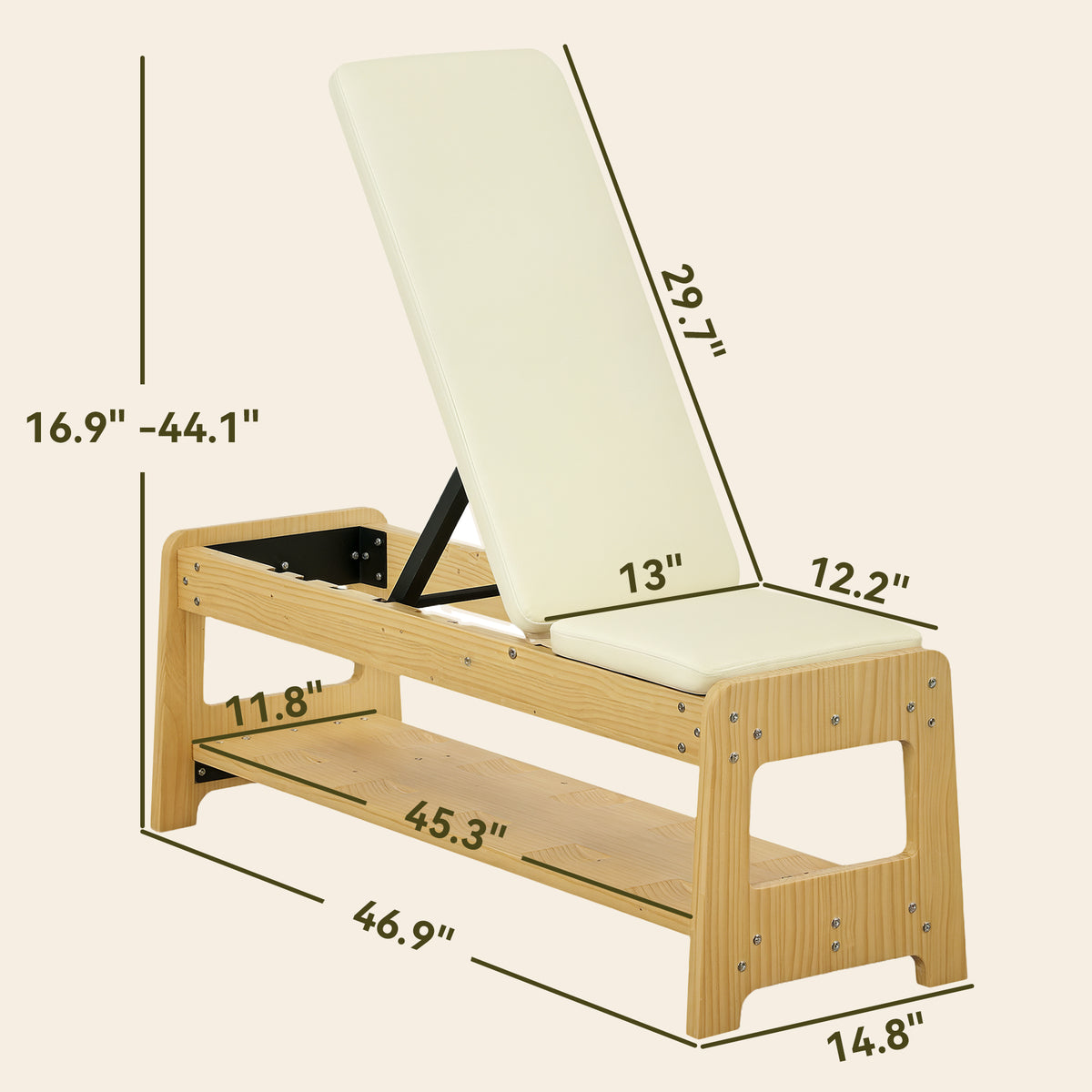 ApexMove Modern Wooden Adjustable Weight Bench – Premium Incline & Flat Strength Bench with Integrated Dumbbell Rack