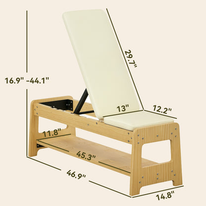 ApexMove Modern Wooden Adjustable Weight Bench – Premium Incline & Flat Strength Bench with Integrated Dumbbell Rack