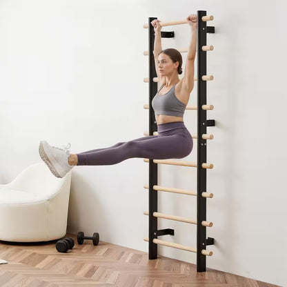 Apex Pro Solid Beechwood Swedish Ladder Wall Gym | 9-Rung Carbon Steel Stall Bar System