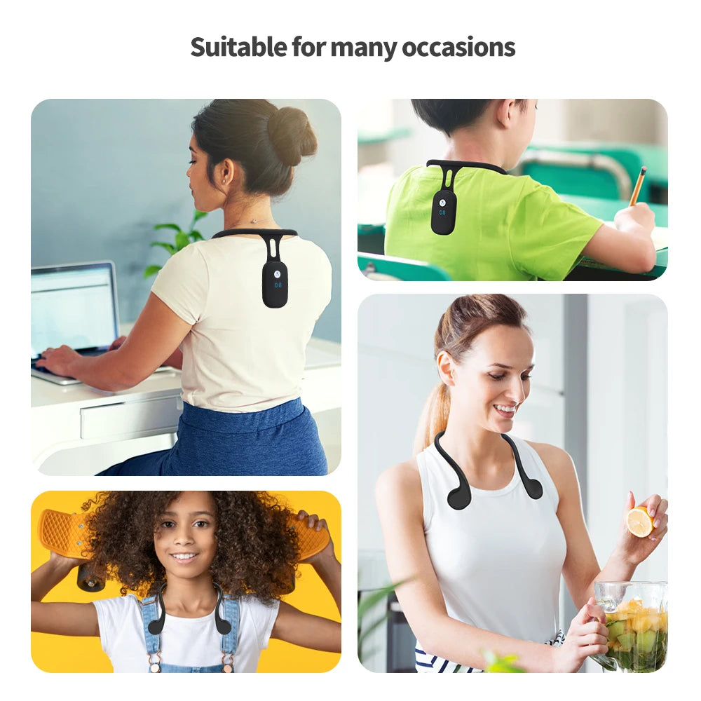 ApexMove™ PulseAlign Smart Posture Trainer – Neck-Hanging Sensor with LCD Slouch Counter & Haptic Vibration Reminder