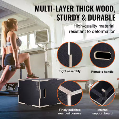 Heavy-Duty 3-in-1 Wooden Plyo Box for Jump Training & Fitness