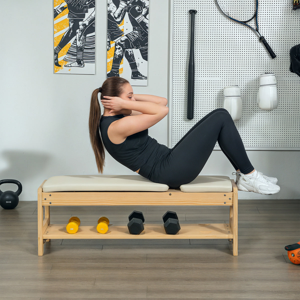 ApexMove Modern Wooden Adjustable Weight Bench – Premium Incline & Flat Strength Bench with Integrated Dumbbell Rack