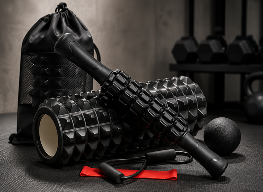 6-in-1 Foam Roller & Muscle Recovery Set – Deep Tissue Massage Roller Stick, Spiky Ball, Resistance Band & Travel Bag