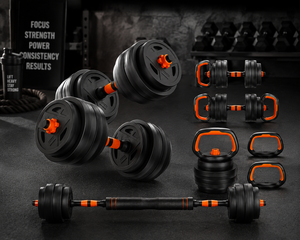 Modular 4-in-1 Adjustable Weight System (66 LBS) – Convertible Dumbbell, Barbell & Kettlebell Home Strength Set