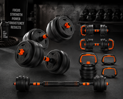Modular 4-in-1 Adjustable Weight System (66 LBS) – Convertible Dumbbell, Barbell & Kettlebell Home Strength Set
