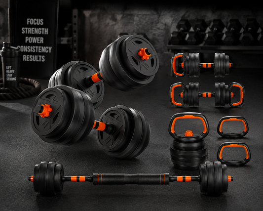 Modular 4-in-1 Adjustable Weight System (66 LBS) – Convertible Dumbbell, Barbell & Kettlebell Home Strength Set
