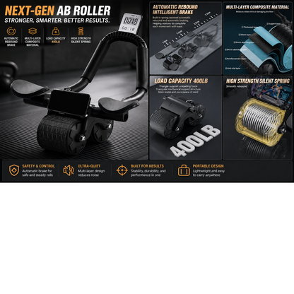 Smart Automatic Rebound Ab Roller Wheel with Ergonomic Elbow Support, Digital Timer & Knee Mat