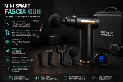 Portable Mini Deep Tissue Massage Gun (USB-C Rechargeable, 4 Interchangeable Heads)