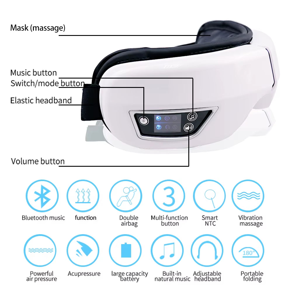 6D Smart Vibration Eye Massager Airbag Compress Eye Care Instrument Bluetooth Music Eye Massage Sleepping Mask Eye Relax Fatigue