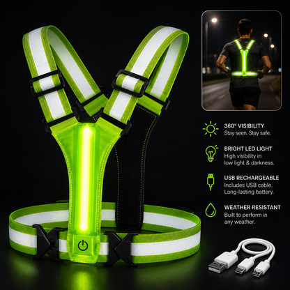 ApexMove LED Reflective Vest Running Gear – USB Rechargeable Light Up Running Lights for Joggers & Cyclists, 360° High Visibility Belt with 3 Light Modes, Ultra-Lightweight (120g) & Adjustable Fit