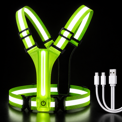 ApexMove LED Reflective Vest Running Gear – USB Rechargeable Light Up Running Lights for Joggers & Cyclists, 360° High Visibility Belt with 3 Light Modes, Ultra-Lightweight (120g) & Adjustable Fit