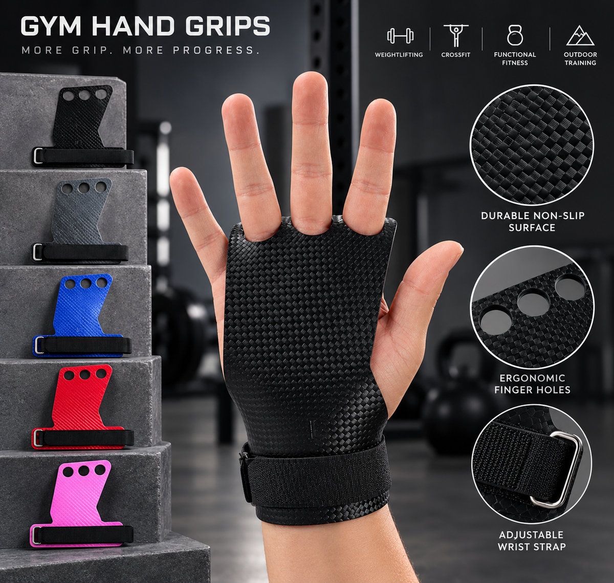 ApexMove Carbon Fiber Gymnastics Grips | Non-Slip 3-Hole Palm Protectors for Pull-Ups
