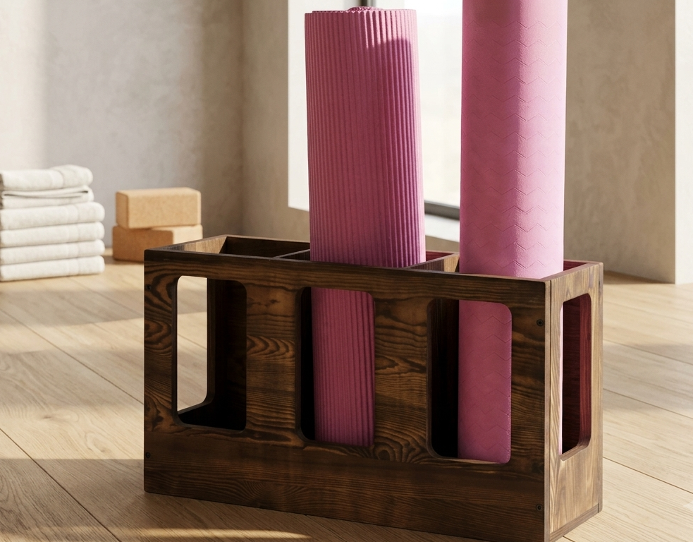 ApexMove Architectural Solid Wood Yoga Mat & Foam Roller Storage Rack