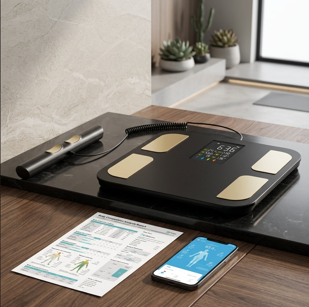 ApexMove Smart Body Composition Scale with Handle - 8-Electrode BIA Body Fat Scale with Color LCD Display & 20 Metric Tracking App