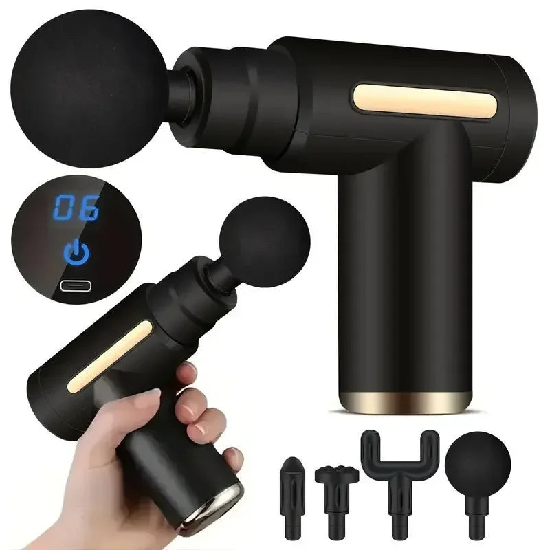 Portable Mini Deep Tissue Massage Gun (USB-C Rechargeable, 4 Interchangeable Heads)