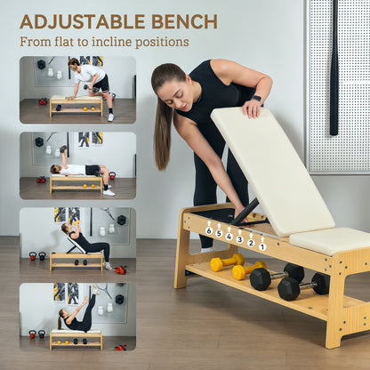 ApexMove Modern Wooden Adjustable Weight Bench – Premium Incline & Flat Strength Bench with Integrated Dumbbell Rack