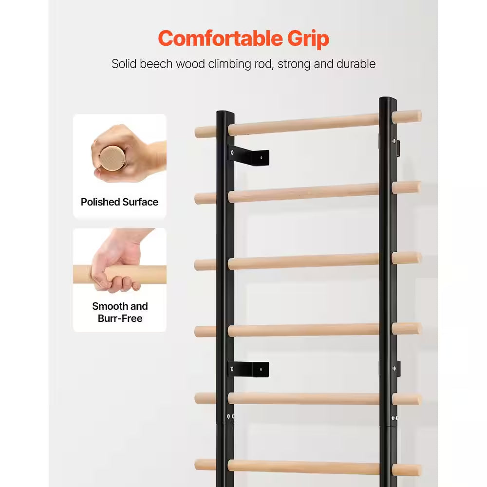 Apex Pro Solid Beechwood Swedish Ladder Wall Gym | 9-Rung Carbon Steel Stall Bar System