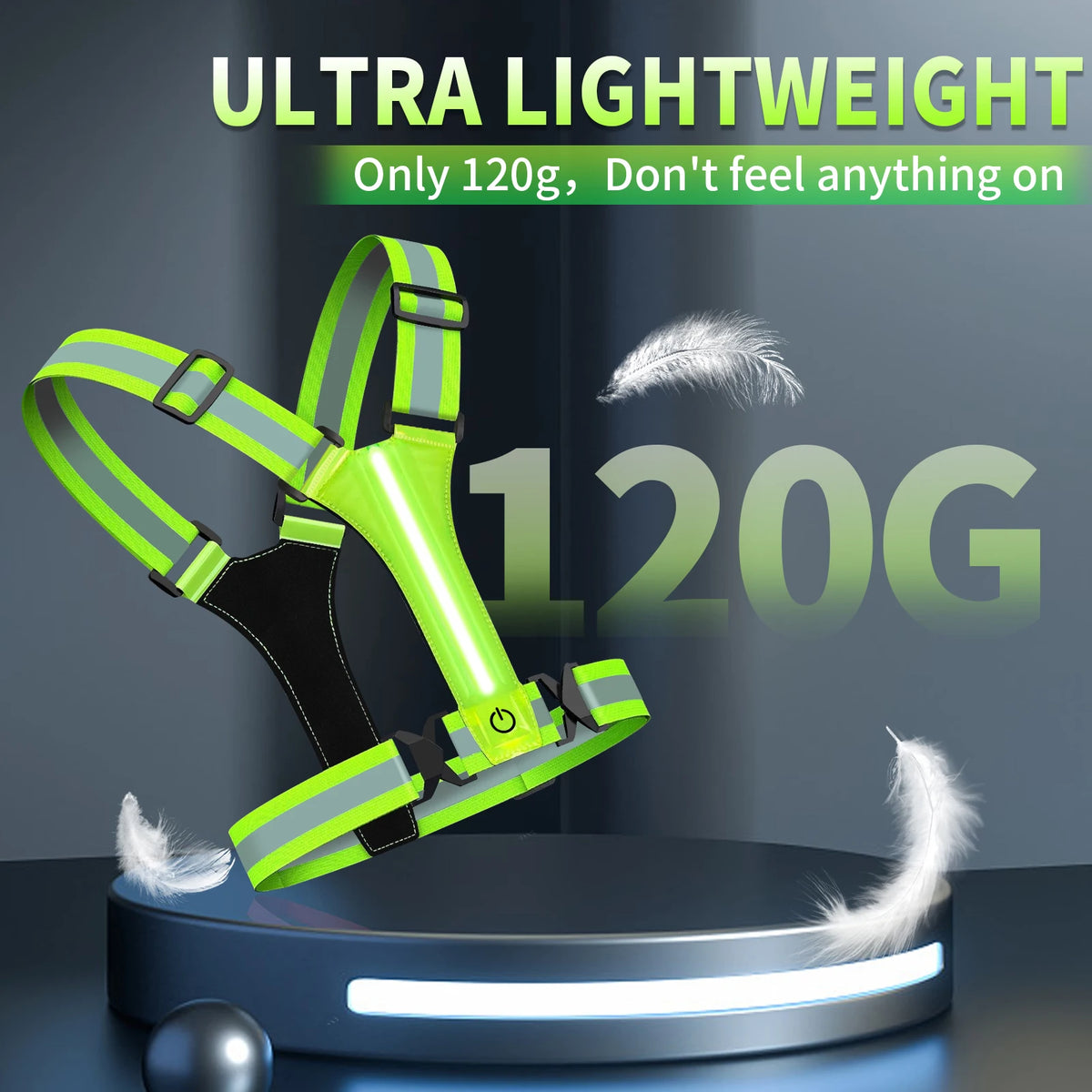 ApexMove LED Reflective Vest Running Gear – USB Rechargeable Light Up Running Lights for Joggers & Cyclists, 360° High Visibility Belt with 3 Light Modes, Ultra-Lightweight (120g) & Adjustable Fit