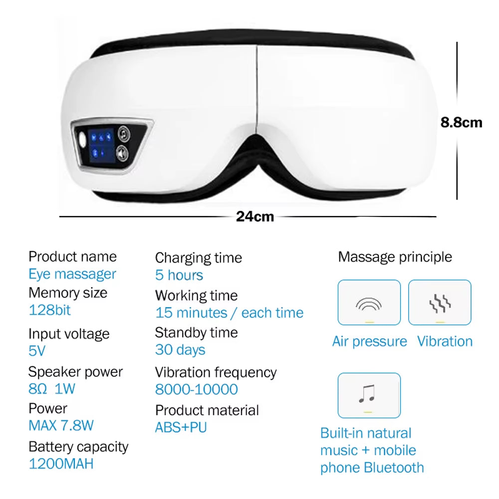 6D Smart Vibration Eye Massager Airbag Compress Eye Care Instrument Bluetooth Music Eye Massage Sleepping Mask Eye Relax Fatigue