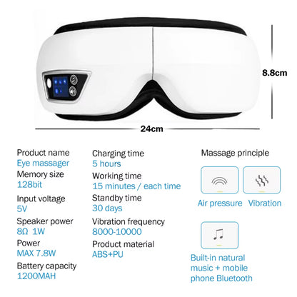 6D Smart Vibration Eye Massager Airbag Compress Eye Care Instrument Bluetooth Music Eye Massage Sleepping Mask Eye Relax Fatigue