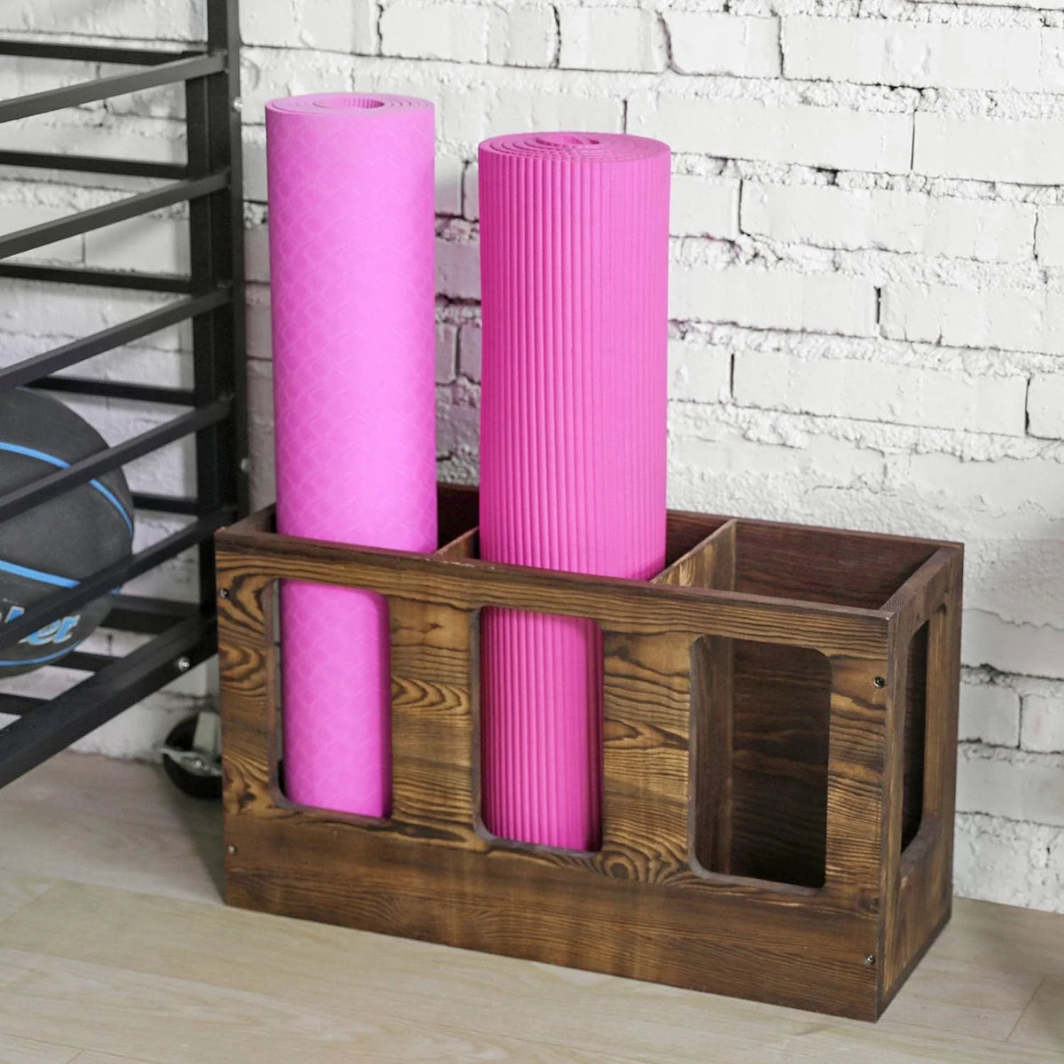 ApexMove Architectural Solid Wood Yoga Mat & Foam Roller Storage Rack