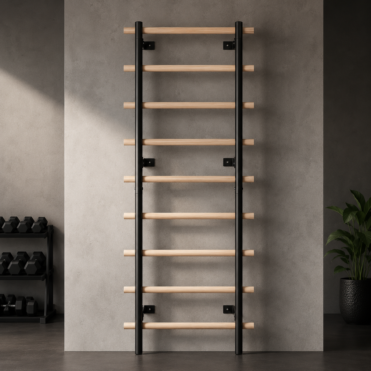 Apex Pro Solid Beechwood Swedish Ladder Wall Gym | 9-Rung Carbon Steel Stall Bar System