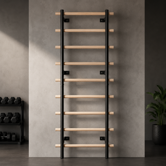 Apex Pro Solid Beechwood Swedish Ladder Wall Gym | 9-Rung Carbon Steel Stall Bar System